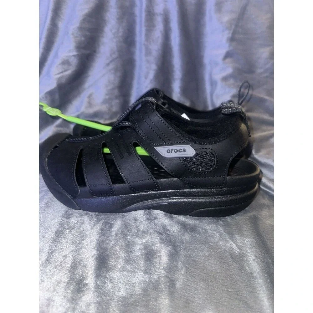 NEW‎ Crocs Yukon Fisherman Black Leather Closed Toe Sandals Mens Size 9